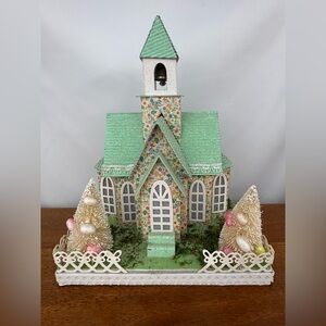 Pier 1 Easter LED paper putz village style floral chintz spring mint chapel